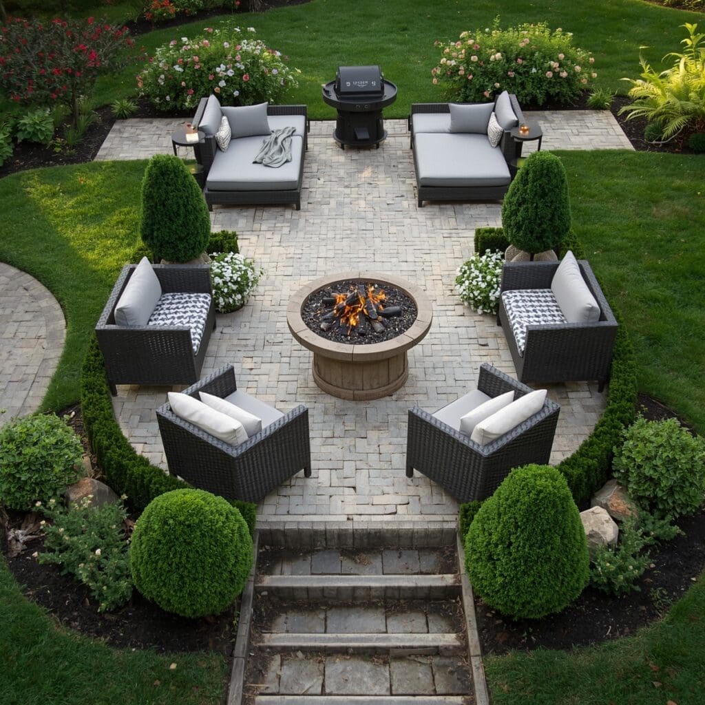 Combining Topiary Accent and Fire Pit